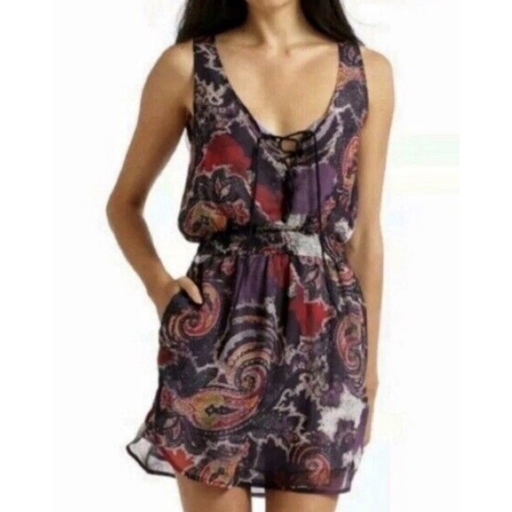 Free‎ People Falling for Georgette Women's Large Mini Dress Paisley Print